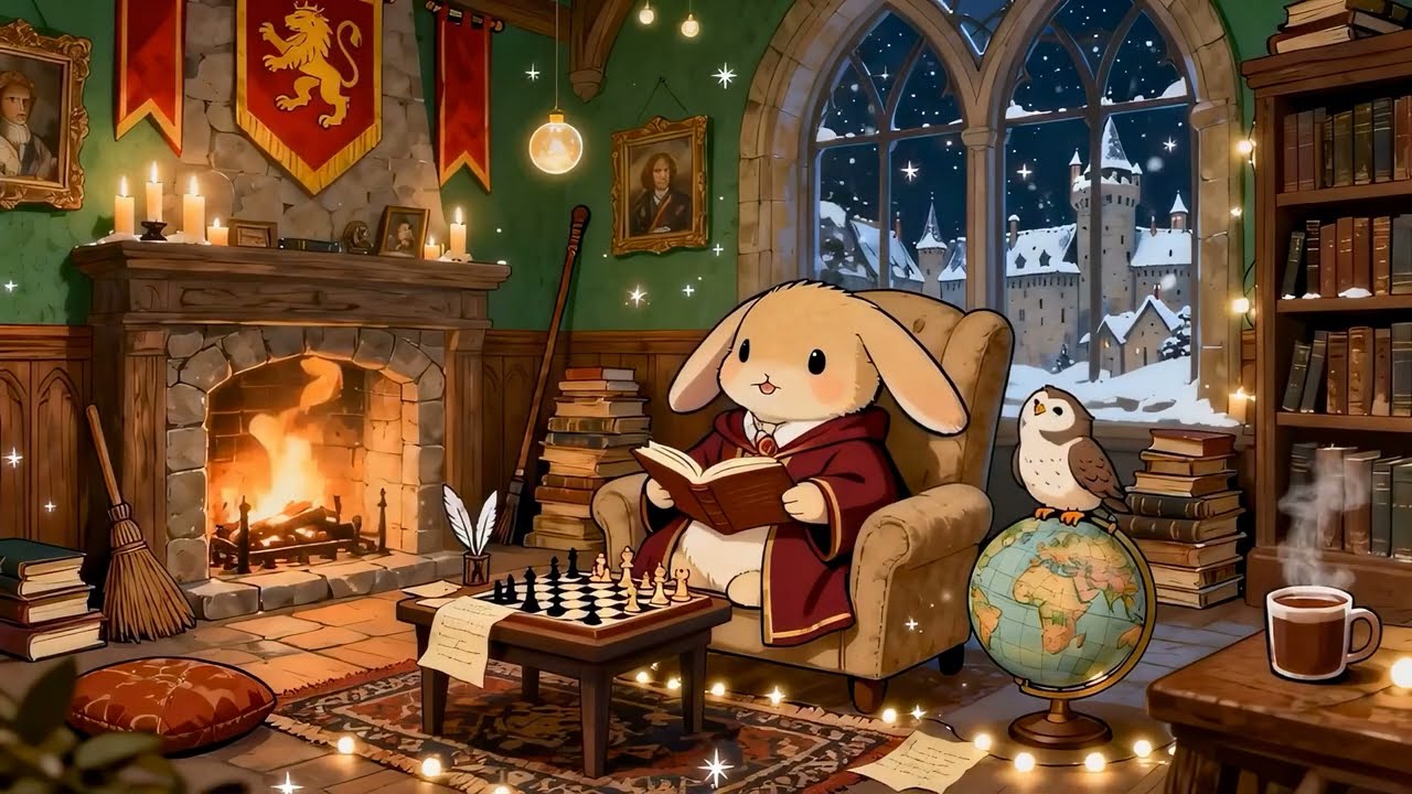 Snowfall in autumn — Lofi chill study music | cozy fall Ambience | wizard castle (Hogwarts inspired)