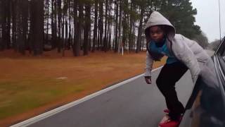 13 yr old Longboard skitching