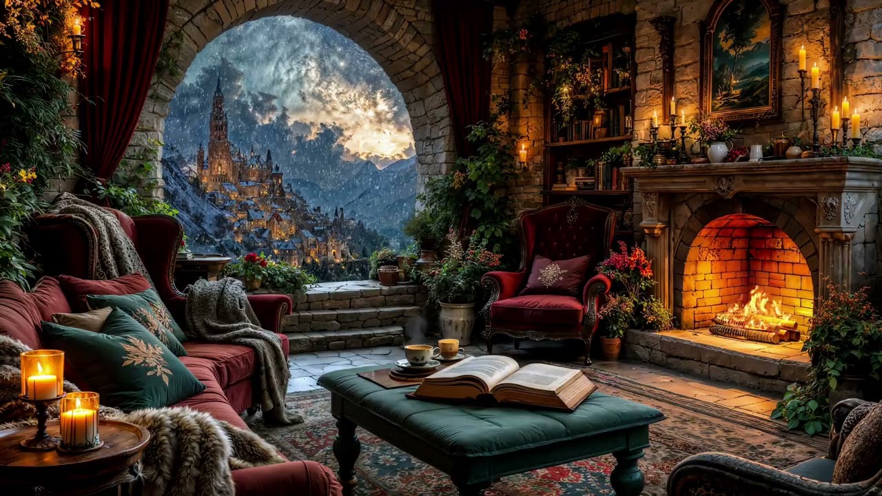 Cozy Winter Cabin ❄️✨ Fireplace & Soft Snowfall Ambience for Sleep, Study & Relaxation