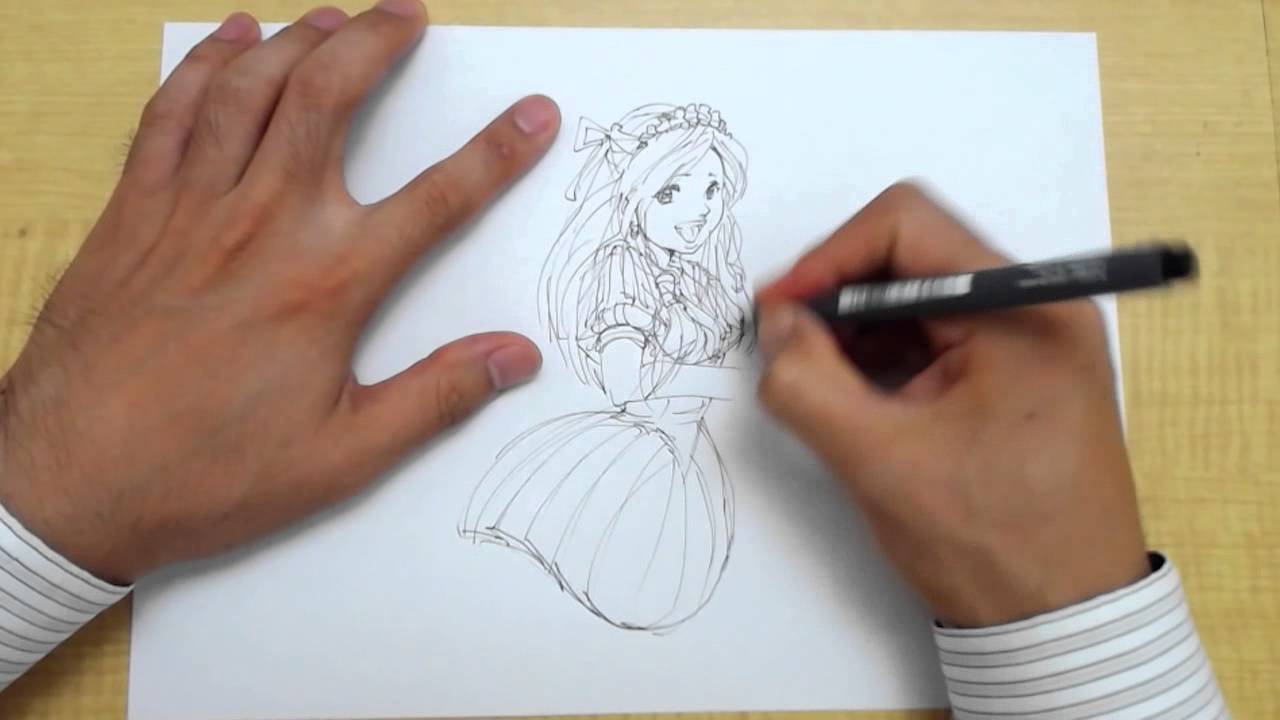 イラストの描き方 花束を持った女性キャラ Step1 ペン Youtube