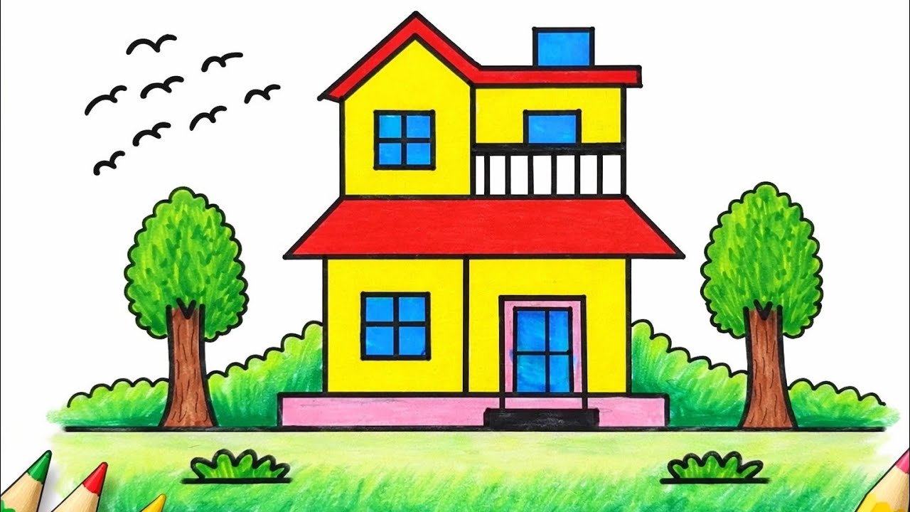 Beautiful Colorful House Drawing