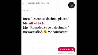 Alt + H + 9 : Decrease Decimal Places (Round Visuals) 🔢 #excel #decreasedecimal #exceltips #shorts