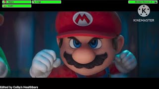 Mario, Luigi, & Yoshi vs Bowser Jr. with healthbars (4K)