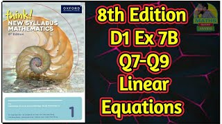 Q7-Q9 || Ex-7B || D1-8th edition || Linear Equations || In Urdu