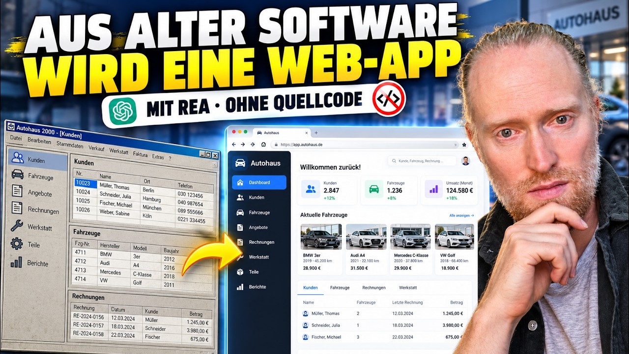 Ich lasse KI eine alte Autohaus-Software neu bauen – ohne Quellcode (REA) — Transcript
