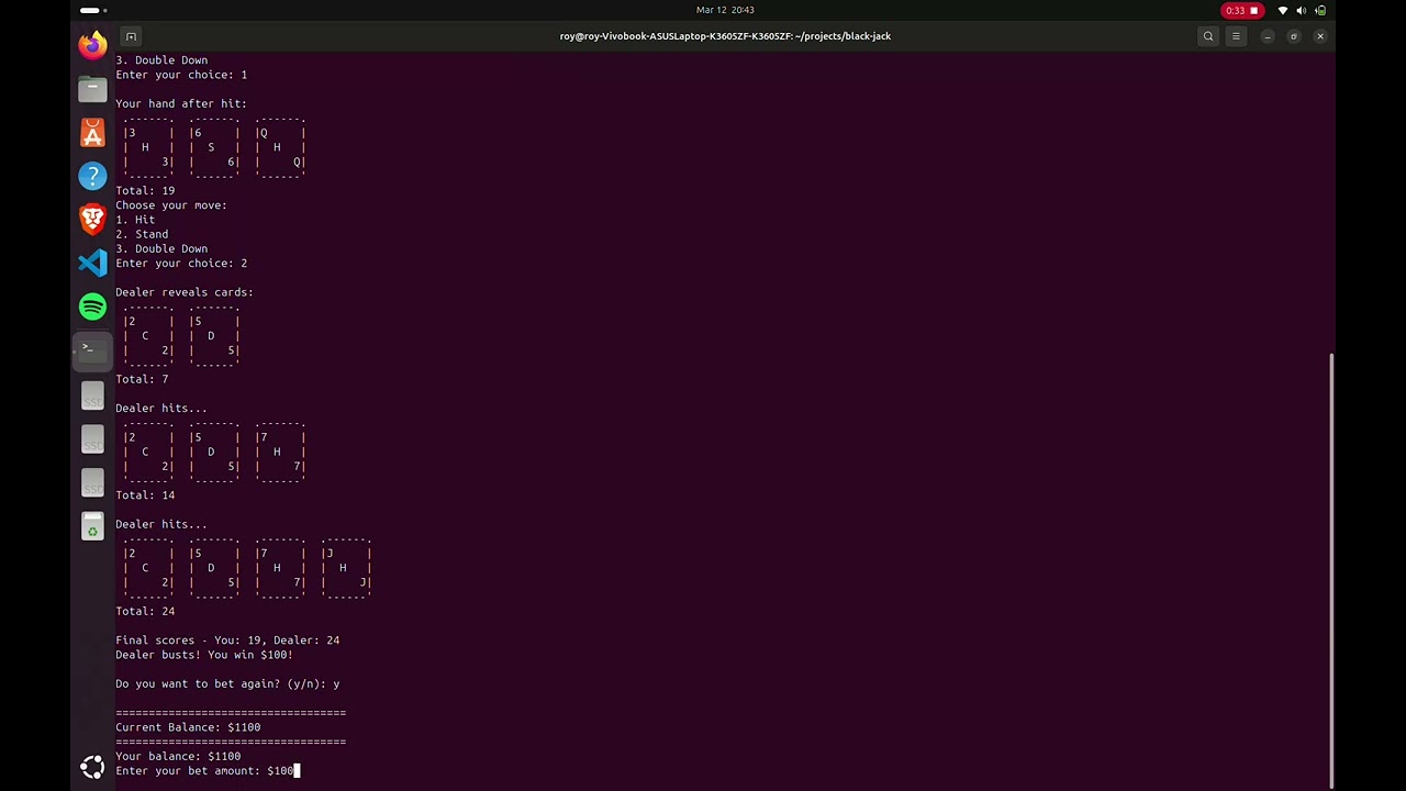 I made a CLI based Blackjack game in C.