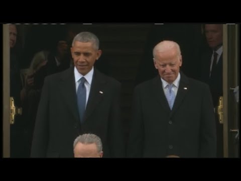 President Barack Obama, Vice President Joe Biden arrive at the presidential inauguration of Donald T