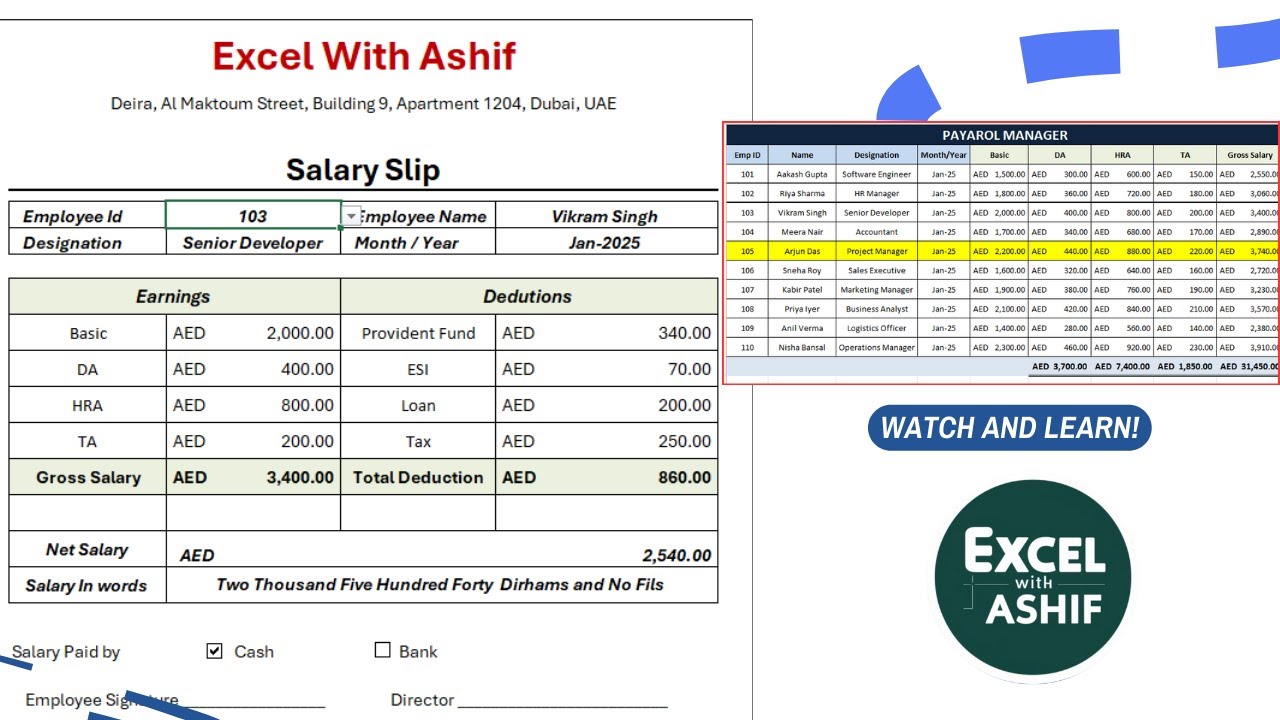 How to Create an Automatic Salary Slip in Excel | Step-by-Step Guide ...