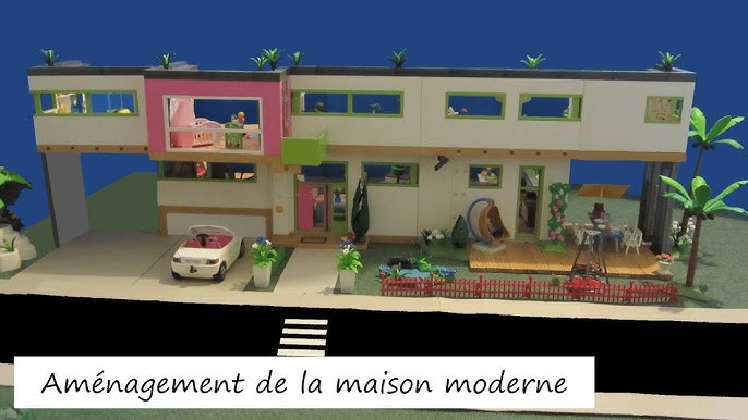 AMENAGEMENT Playmobil : Maison moderne 9266 avec étage supplémentaire  jardin, piscine et garage 