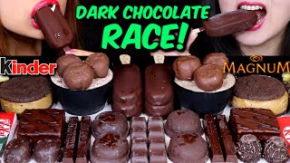 ASMR DARK CHOCOLATE RACE! MAGNUM ICE CREAM BARS, CHOCOLATE CAKE, CREAM PUFFS, MARSHMALLOW, KITKAT 먹방