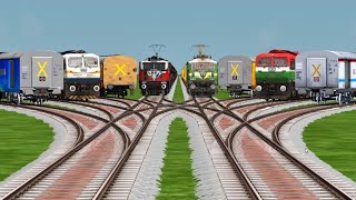 8 Indian Express Trains Crossing By Bumpy Forked Railroad Tracks | Train 3D Video | Train Simulators
