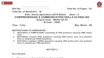 BSC 1ST SEM HONS AG COMPREHENSION COMMUNICATION SKILLS IN ENGLISH DEC 2020 | PTU
