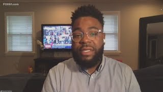 CT state representative Brandon Mcgee reacts to the Derek Chauvin trial