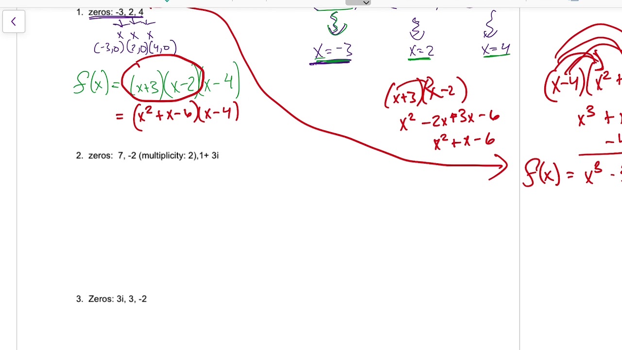 Writing polynomials given zeros part 2 - YouTube