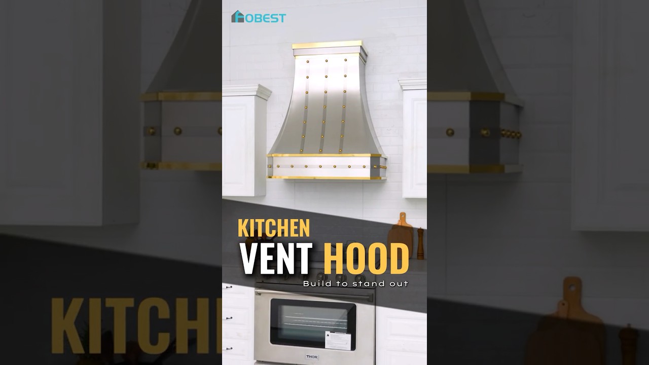 Fobest Sleek Kitchen Range Hood | Brushed Stainless Steel with Brass Trim  
