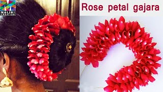 Rose petal garland for hair/ How to tie Rose Garland/ gajra| veni/bridal hairstyle/ malini creation