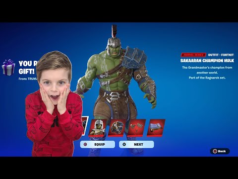 My 10 Year Old Kid Reaction To Me GIFTING him NEW Marvel Fortnite Skins Unlocking RAGNAROK Bundles