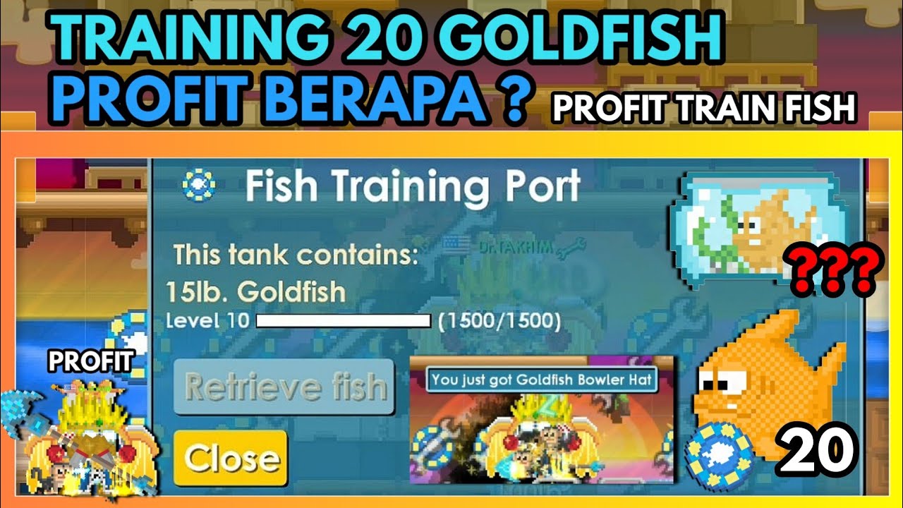 Berapa Profit Training 20 Goldfish Growtopia ? Dapet banyak Goldfish Bowler Hat | Profit Train Fish