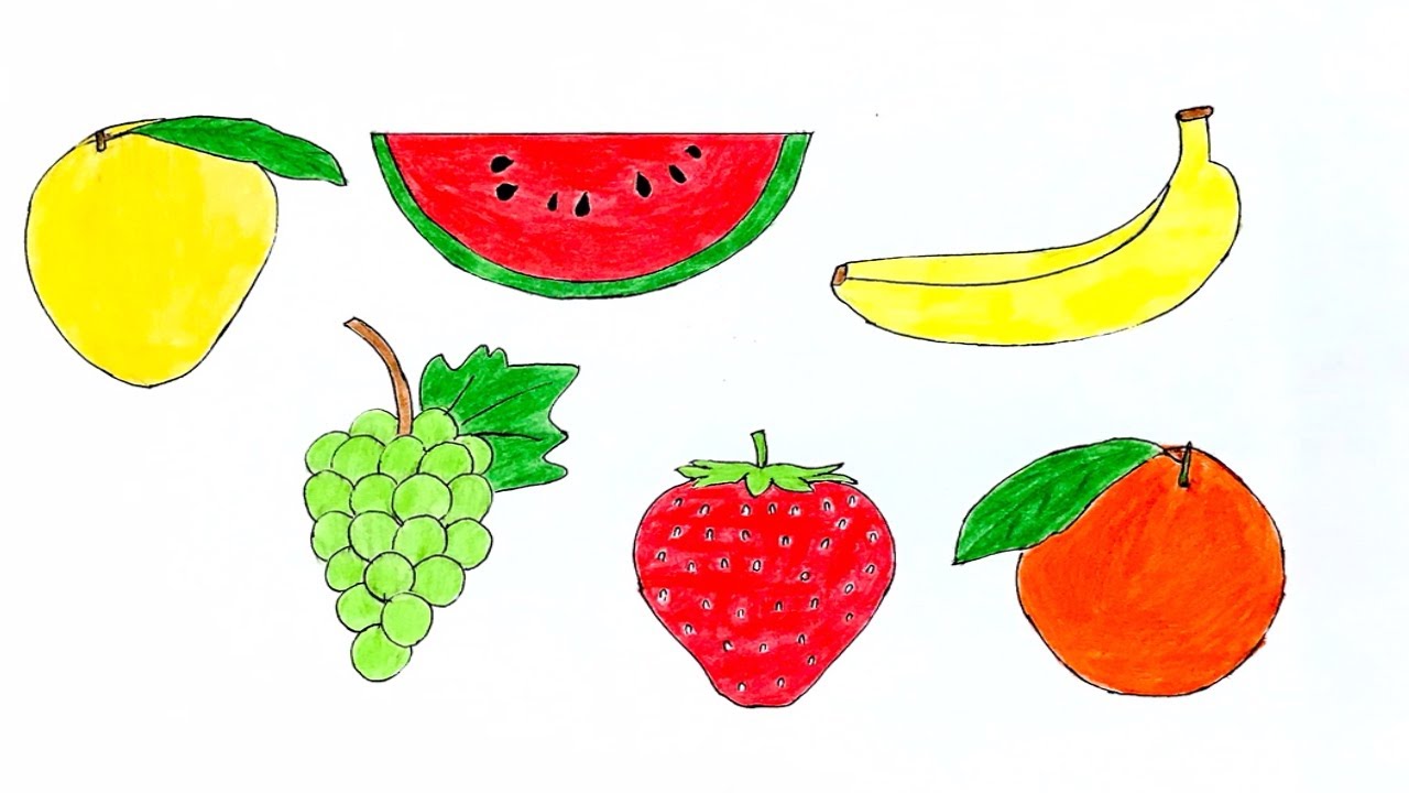 FRUIT Drawing Tutorial Easy Step by Step 🍓🍌🍒🍏 FRUIT Drawing Tutorial  and Coloring Page for Kids - YouTube