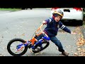 Funny baby  clumsy kid fail with driving bike challenge woa.
