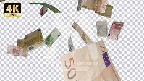 Falling Euro Banknotes With Alpha Channel In 4K Loopable Money Transparent Background