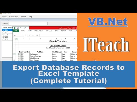 [VB.Net Part 7] - Export Database Records to Excel Template in Visual Basic.Net (Complete Tutorial)