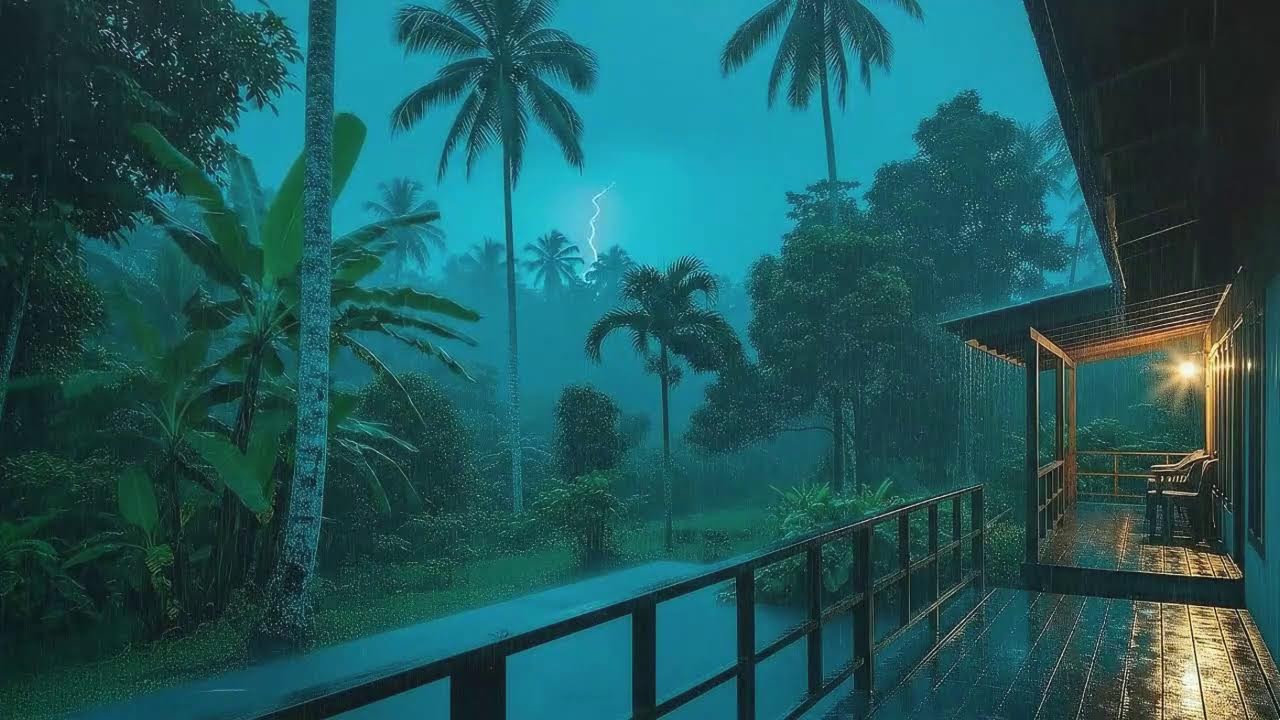 Sleep Faster with Calm Rain and Distant Storm at Forest Cabin Terrace 🌧️
