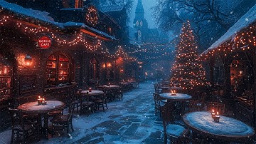 Snowy Gothic Cafe in a Hazy Winter Night | Dark Academia Christmas Ambience for Relax & Study