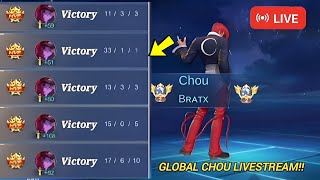 TOP GLOBAL CHOU + LIVESTREAM!! BEST BUILD AND TUTORIAL -MLBB