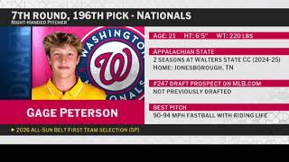 Washington Nationals Select Gage Peterson with No. 196 Pick in 2026 MLB Draft