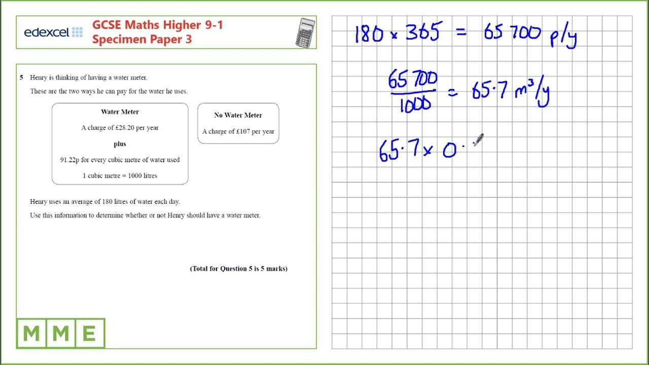 GCSE Maths EDEXCEL Higher Specimen Paper 3 Q5 Utility bills and best