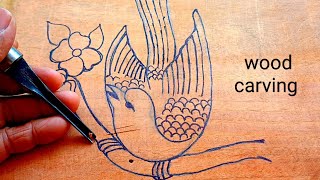 Amazing hand carved Bird and Flower || UP wood art ||wood carving art