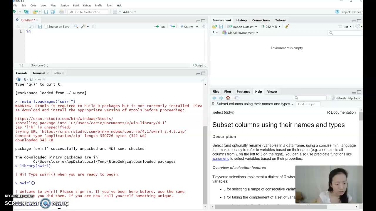 practice programming assignment swirl lesson 2 workspace and files