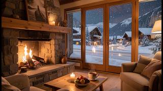 Inside Cozy Cabin While Snow Falls ❄️ Fireplace &amp; Relaxing Winter Night Ambience