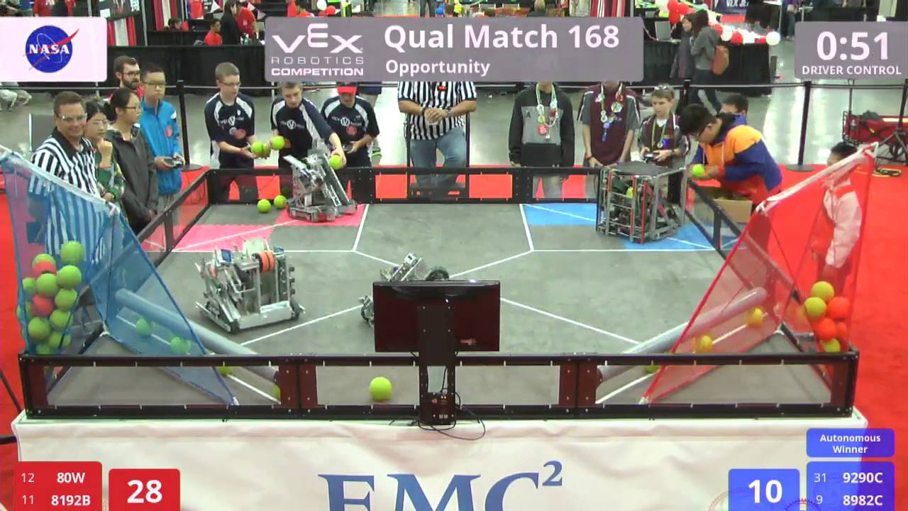 VEX Worlds 2016 - VRC Middle School - Opportunity - Qual 168 (80W 8192B) 160 vs 210 (9290C 8982C)