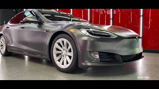Detail BOSS: Tesla Model S Vinyl Wrap Color Change KPMF Satin Nero + 3M Chrome DELETE