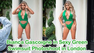 Bianca Gascoigne in Sexy Green Swimsuit Photoshoot in London | Cleavage Profile