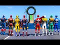 IRONMAN SUITS VS POWER RANGERS | All Superheroes Racing Challenge Sea Ramp Competition - GTA V MODS