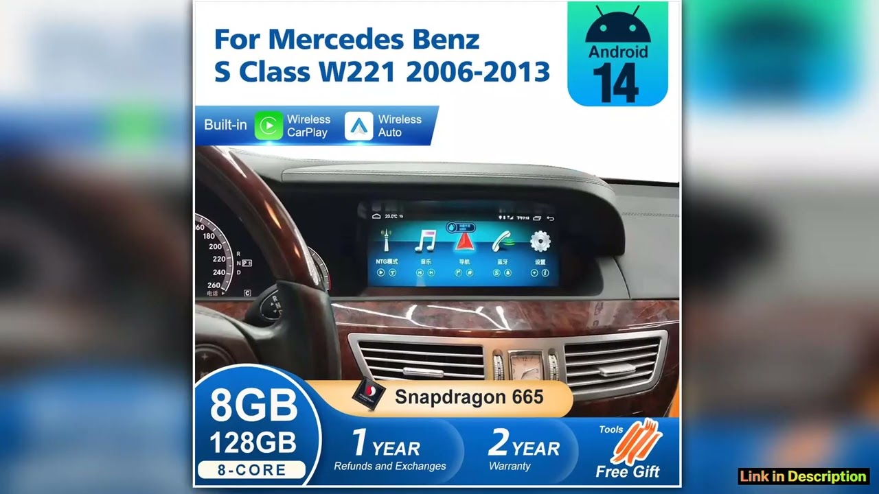 Android 14 Wireless Auto CarPlay For Mercedes Benz S Class W221 20062013 Car Multimedia Navigation