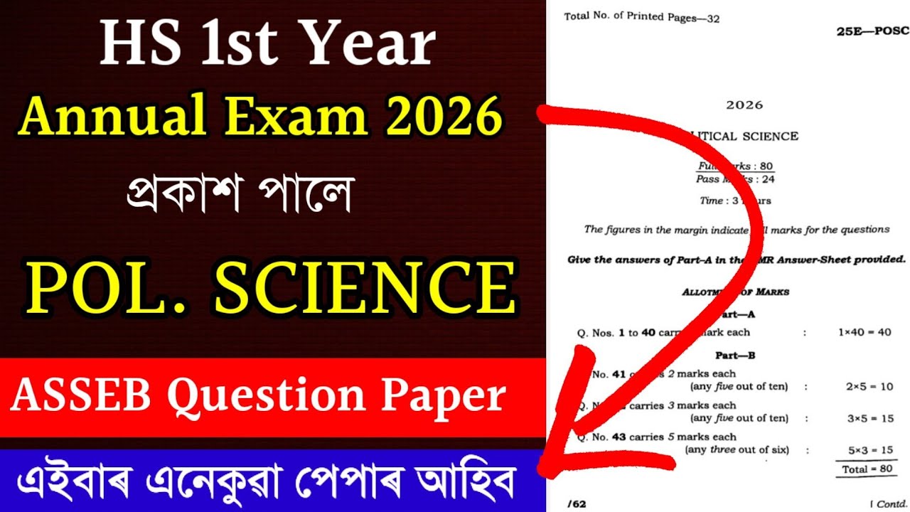 Class 11 Annual Exam 2026 Question Paper | HS 1st Year Political Science Question Paper 2026 