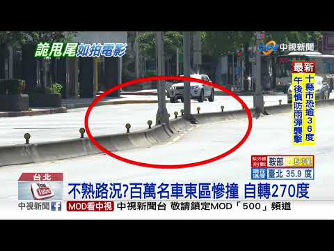 百萬名車疑失控甩尾 東區街頭"慘撞"分隔島│中視新聞 20200627