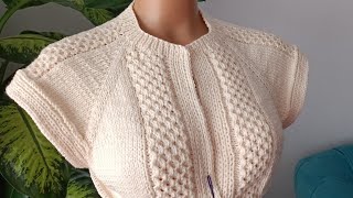 yakadan başlamalı çok kolay iki şiş yelek modeli, yukardan aşağı yelek modeli, #knitting