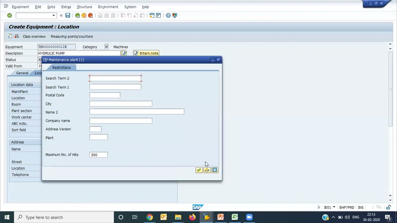 Как создать оборудование в SAP PM