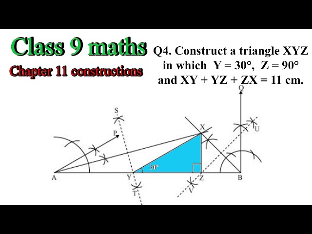 Construct a triangle XYZ in which ∠Y = 30°, ∠Z = 90° and XY + YZ + ZX = 11  cm