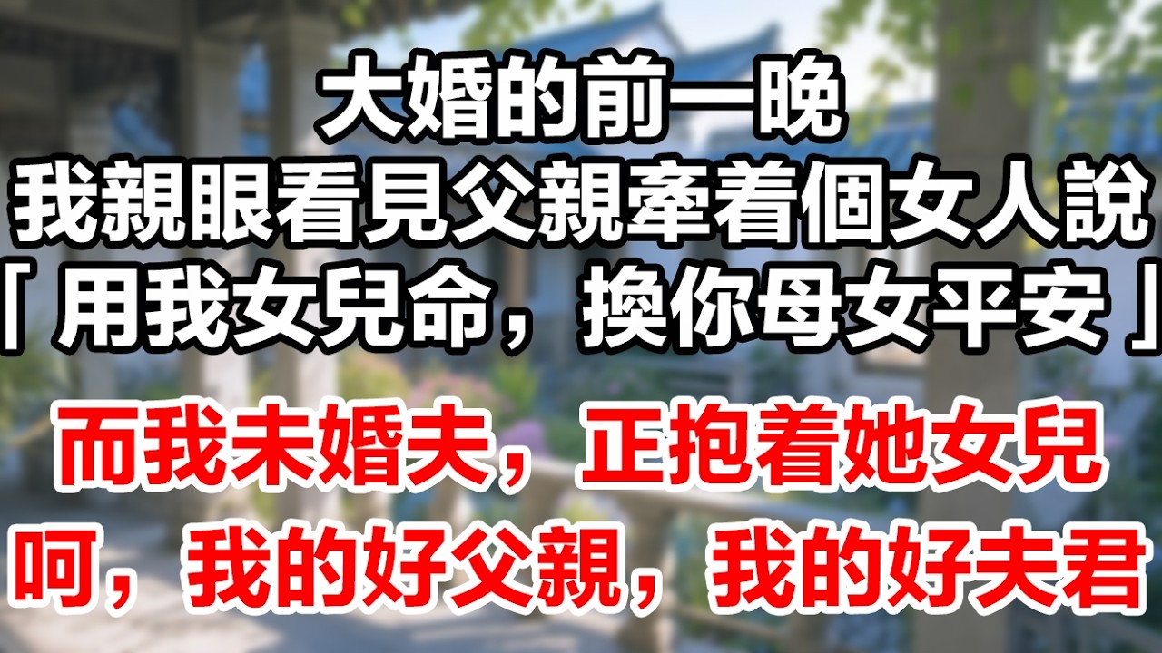 大婚的前一晚，我親眼看見父親牽着那女人的手說：「用我女兒的命，換你們母女平安。」而我的未婚夫，正抱着她女兒。呵呵，我有一個好父親，更有一個好未婚夫