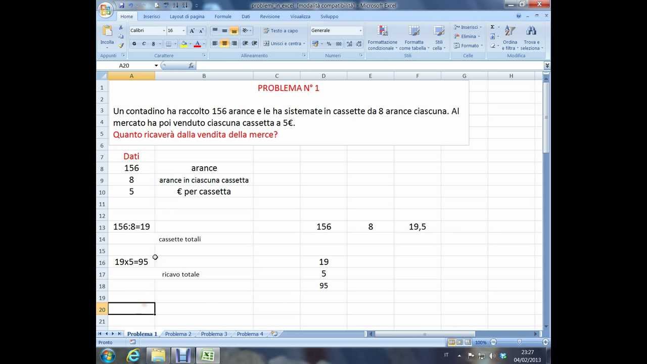 Risolviamo un problema di matematica con excel - YouTube