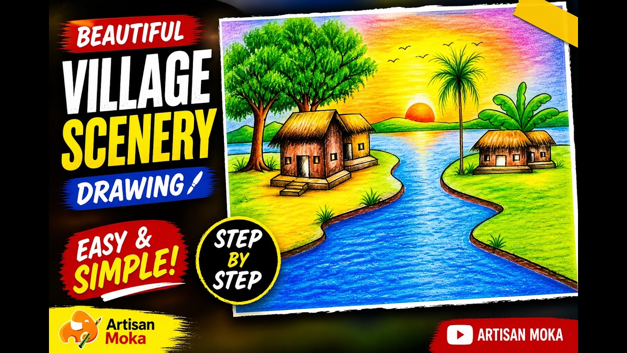 Relaxing Nature Landscape Drawing with Colored Pencils for