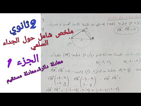 ملخص شامل حول الجداء السلمي الجزء 1 معادلة مستقيم معادلة دائرة ثانية ثانوي
