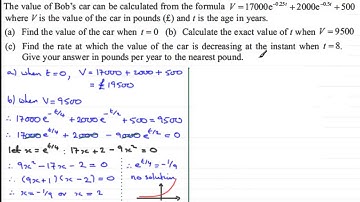 Exponential Equation : C3 Edexcel January 2013 Q8 : ExamSolutions Maths Revision