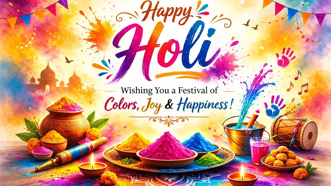 Easy happy holi greeting card//How to make holi greeting card making😍. 